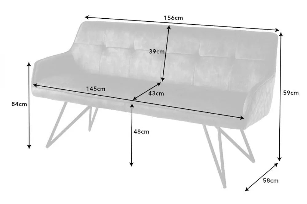 Banca din Metal Negru si Catifea Gri inchis H84xL156cm Euphoria