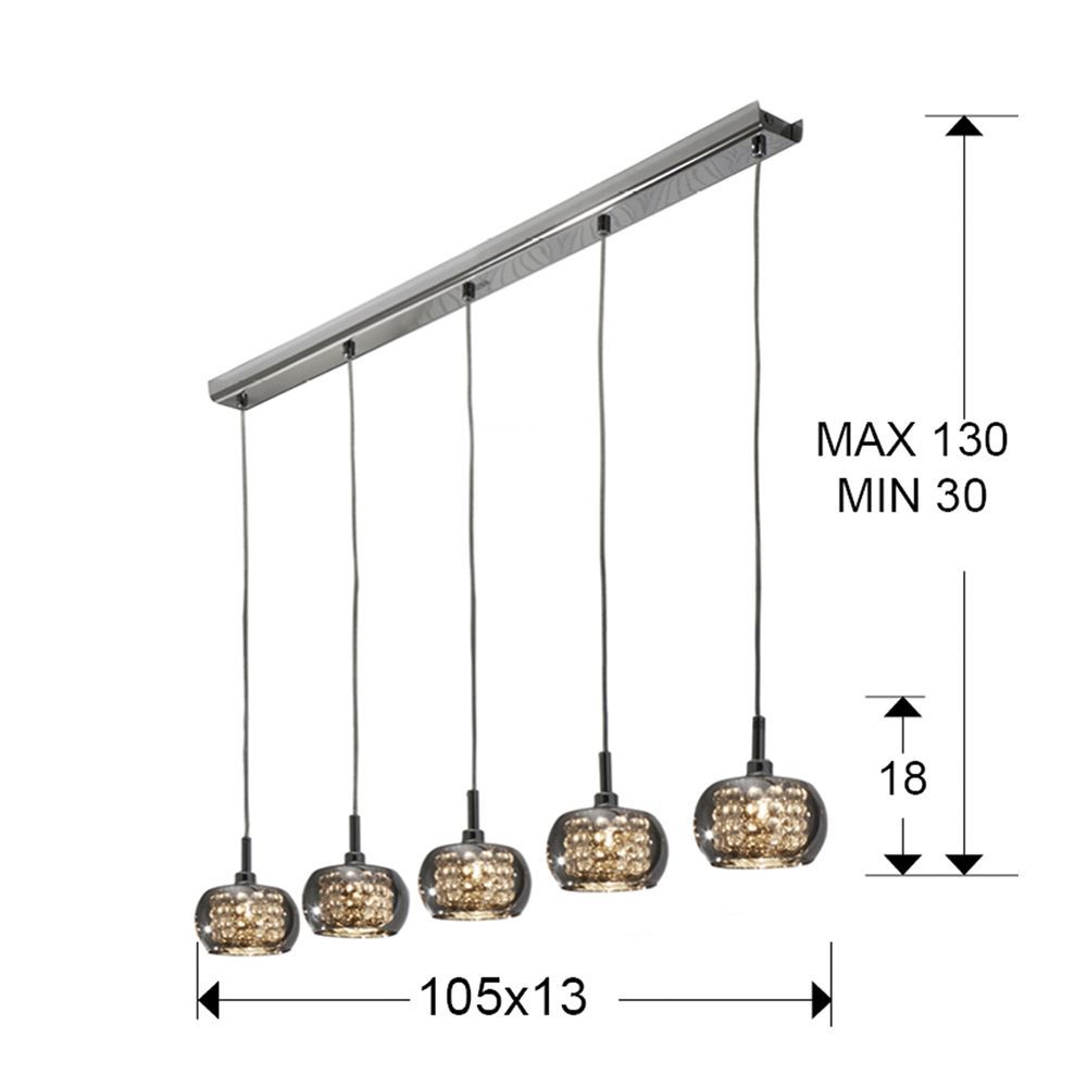 Lustra dreptunghiulara cu inaltime reglabila din Sticla Transparent cu 5 becuri L105x13xH130cm Arian