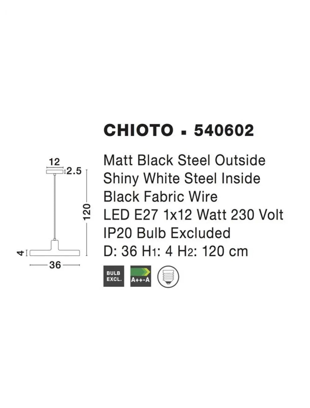 Pendul din Metal Negru H120xL36cm IP20 CHIOTO