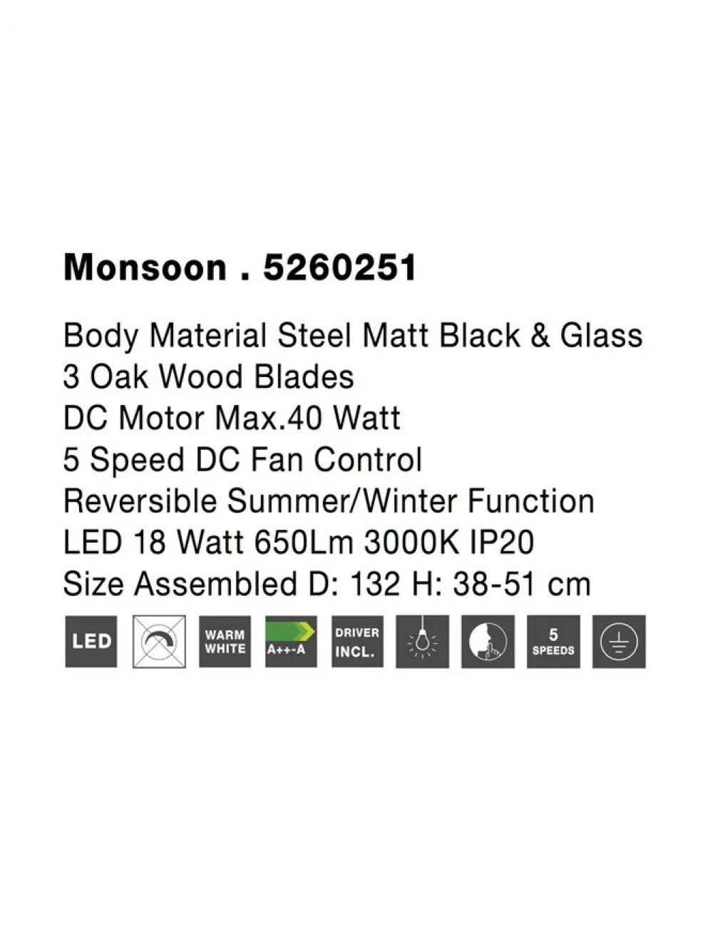 Ventilator structura din Metal Negru si abajur din Sticla Alb H38-51xL132cm IP20 18W 650lm 3000k MONSOON