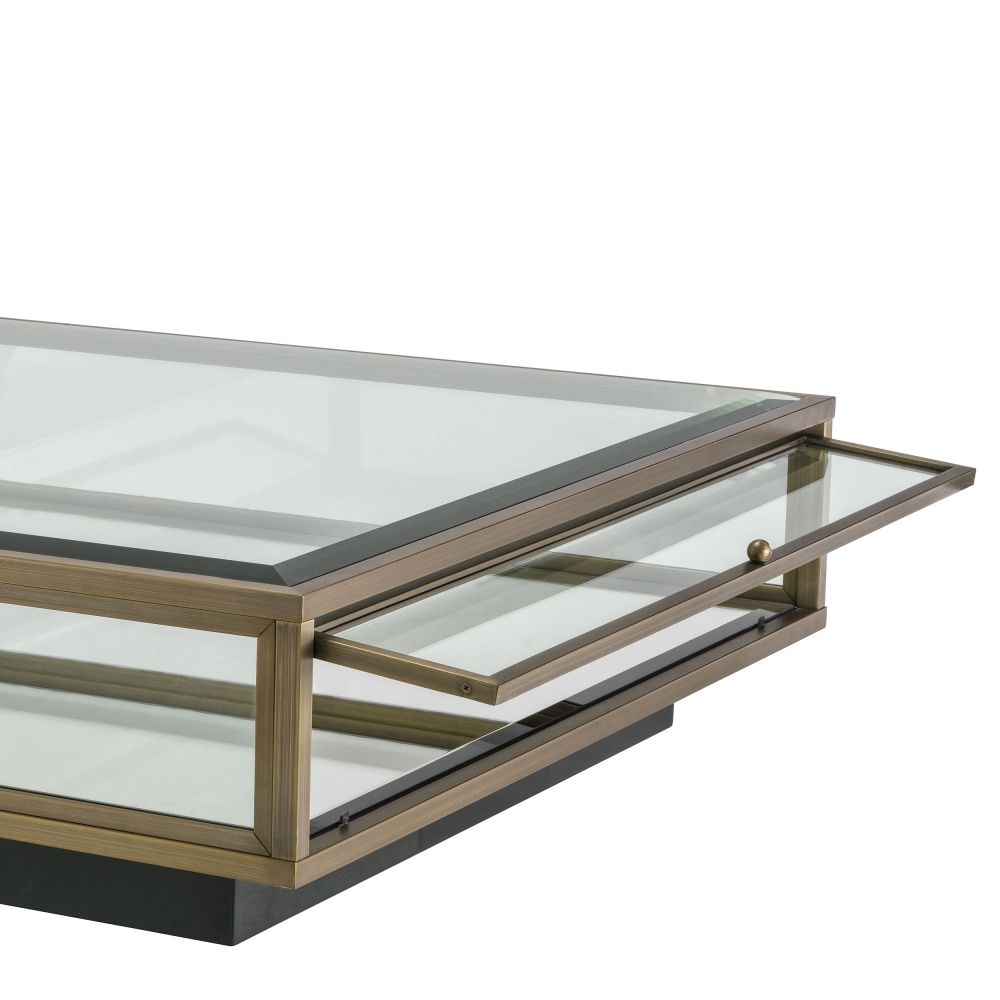 Masuta de cafea Patrata din Otel inoxidabil si Sticla securizata Auriu/Transparent L100xH30cm Ryan