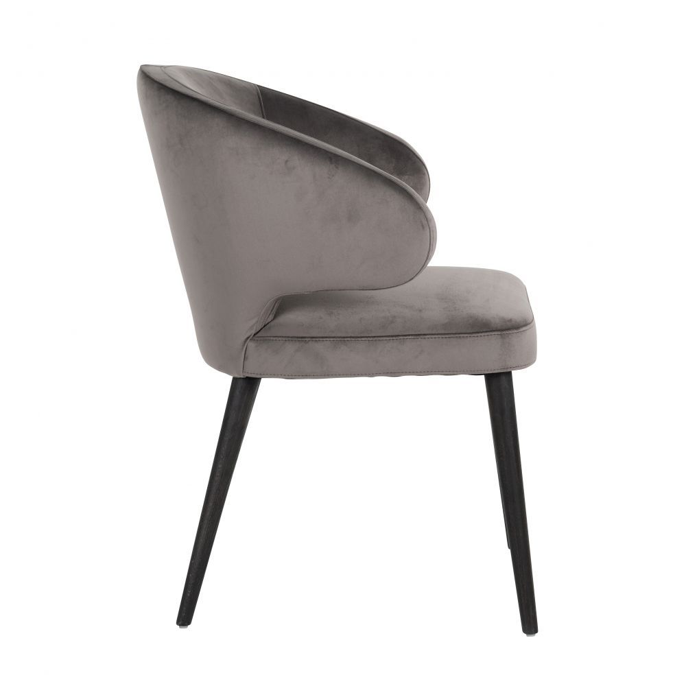 Scaun cu brate din Catifea si Lemn Gri/Negru H81xL62xA60cm Indigo Richmond Interiors