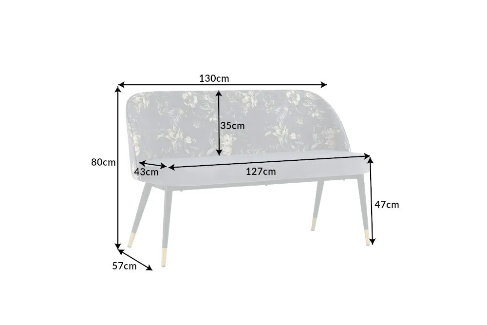 Banca din Metal Negru/Auriu si Catifea Gri H80xL130cm Pret-a-porter Boutique