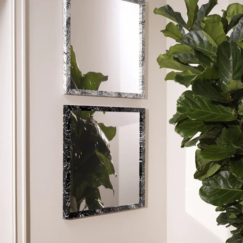 Oglinda cu rama din Lemn Negru/Alb L97.5xH97.5cm Reflection of Eccentricity Eichholtz