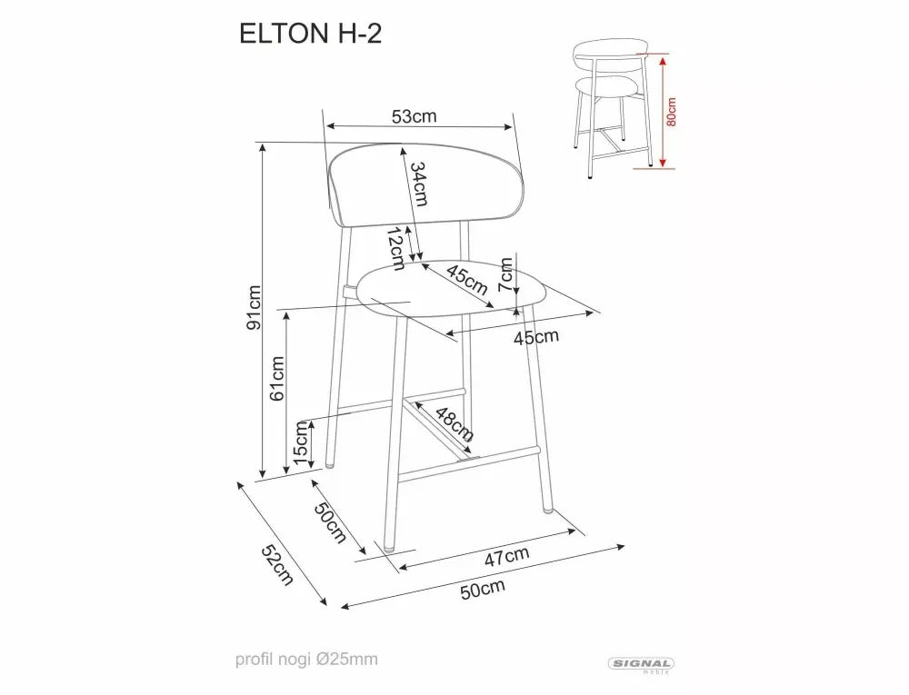 Scaun de insula tapitat cu Stofa Bej cu picioare din Metal Negru H91xL50xA52cm Elton