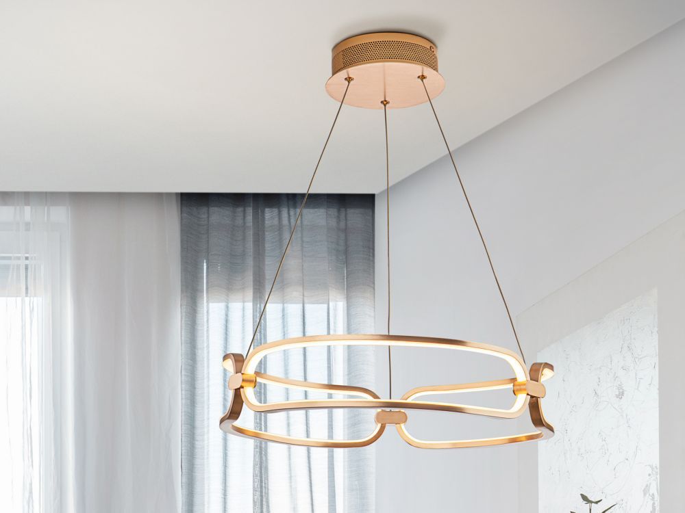 Lustra rotunda cu inaltime reglabila din Aluminiu Rose Gold cu LED D47xH120cm Colette
