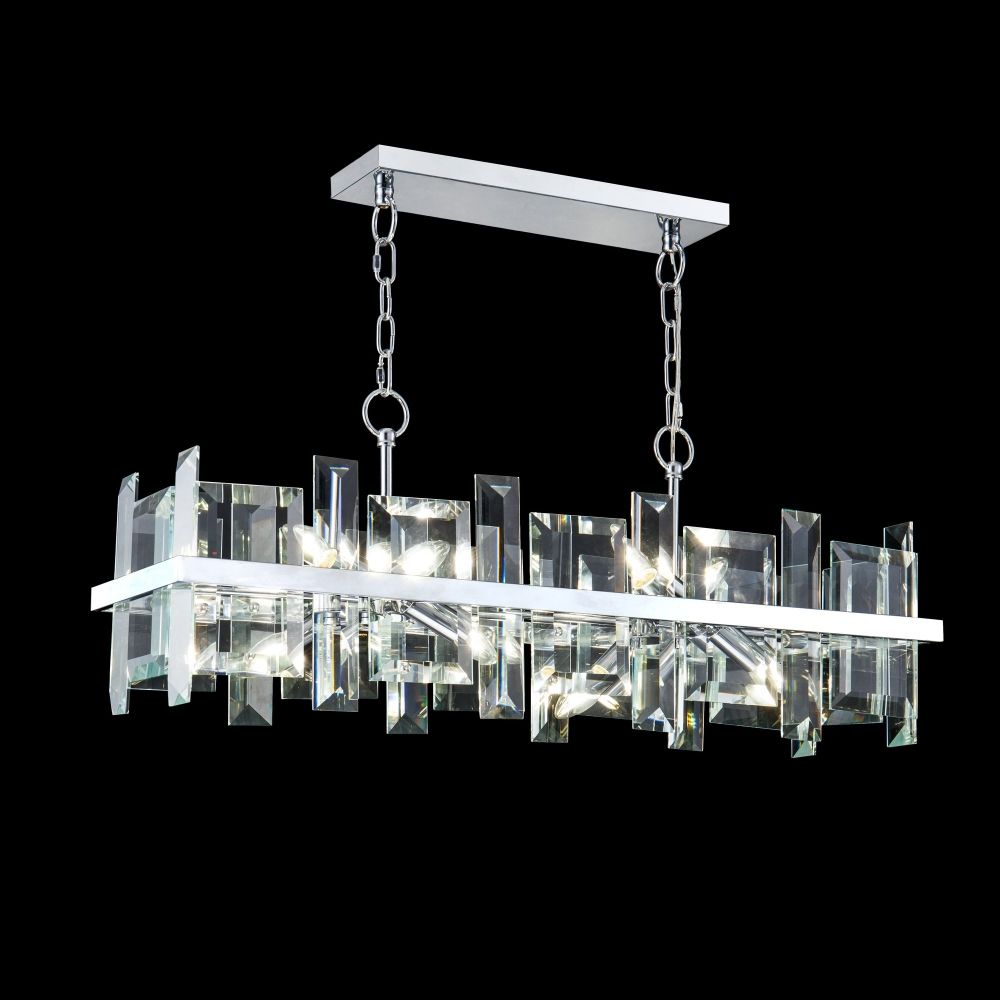 Lustra dreptunghiulara cu inaltime reglabila din Sticla Transparent cu 8 becuri L86x27xH154cm Cerezo