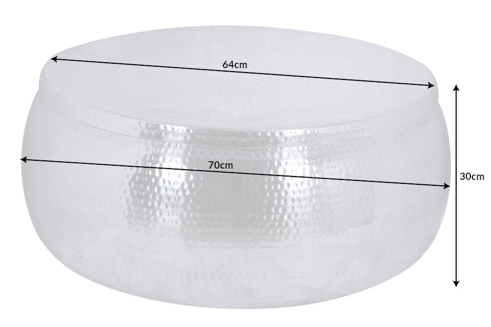 Masuta de cafea Rotunda din Metal Argintiu D70xH30cm Orient
