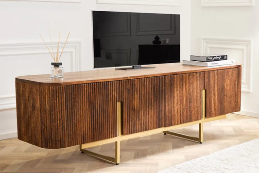 Comoda TV din Lemn de mango Maro si Metal Auriu L160xH50cm GATSBY