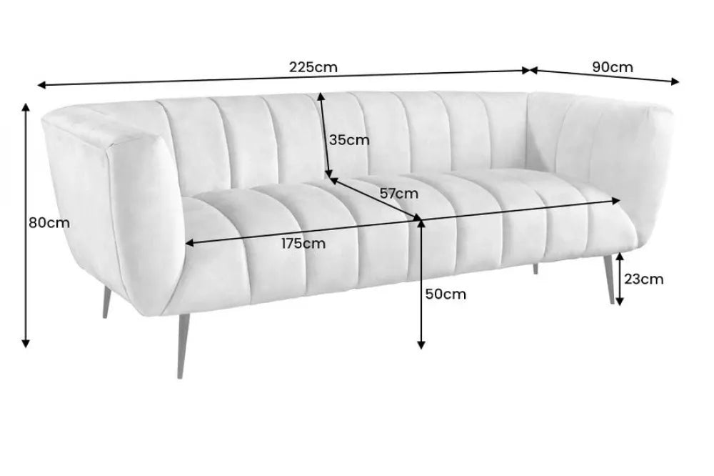 Canapea 3 locuri tapitat cu Catifea Gri L225cm Noblesse