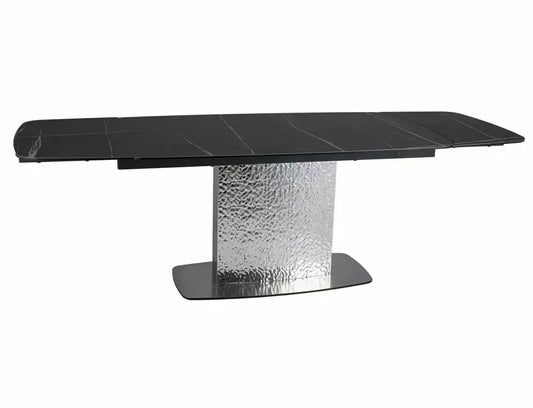 Masa Dreptunghiulara de 12 persoane din Sticla securizata+Ceramica Negru Sahara noir si Metal Argintiu L160-240xH76cm Moncler