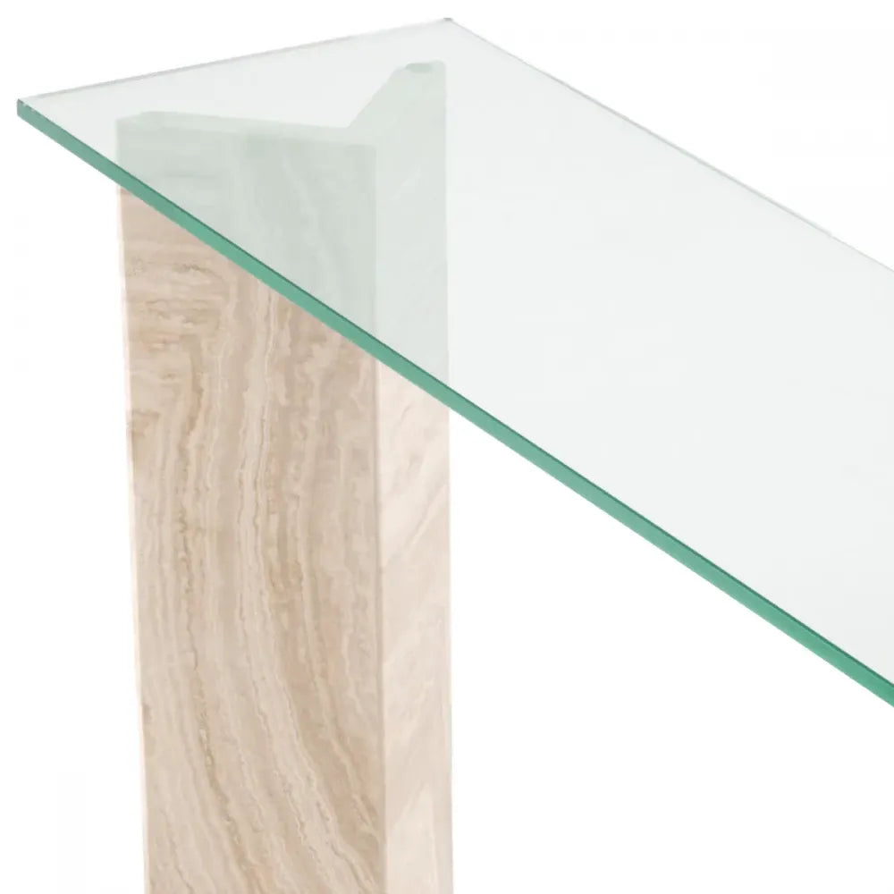 Consola din Sticla Transparent si Travertin Bej L120xH83.5cm Fortuna Eichholtz