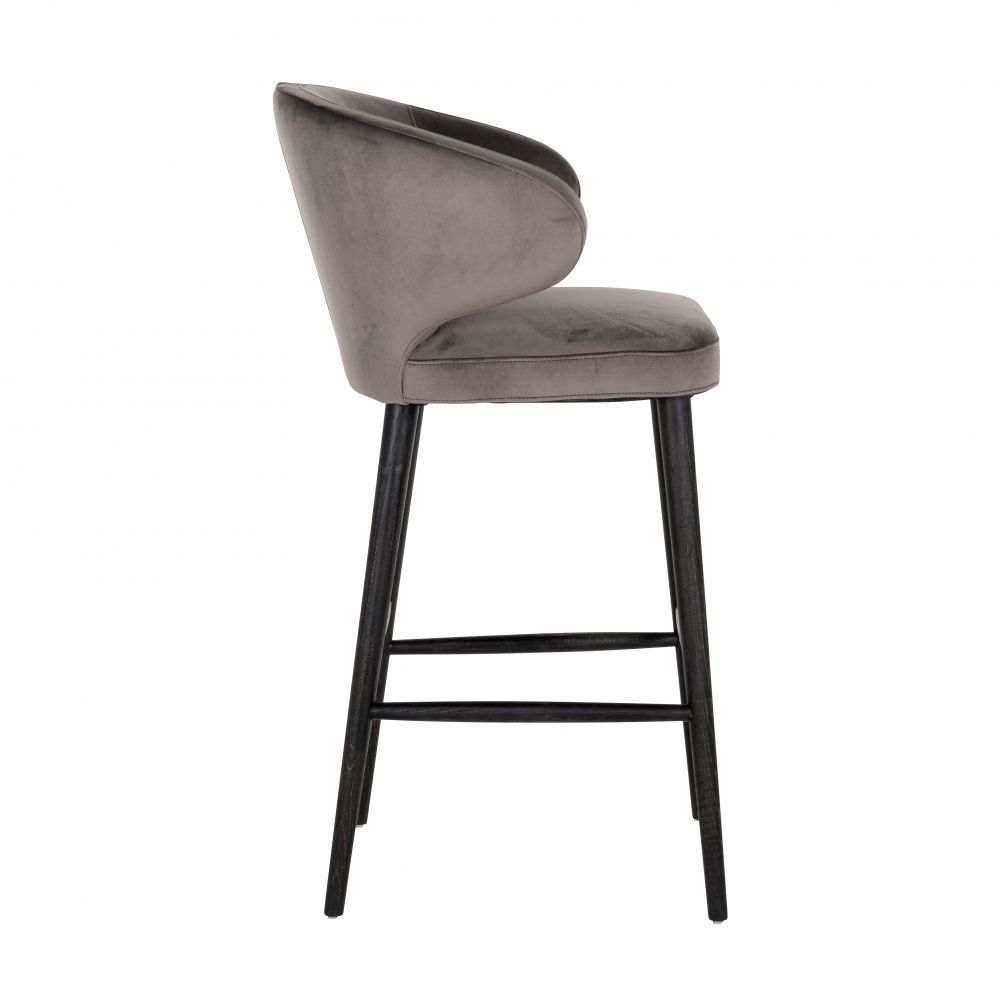 Scaun de bar tapitat cu Catifea Gri si picioare negre inaltime sezut 75cm Indigo Richmond Interiors