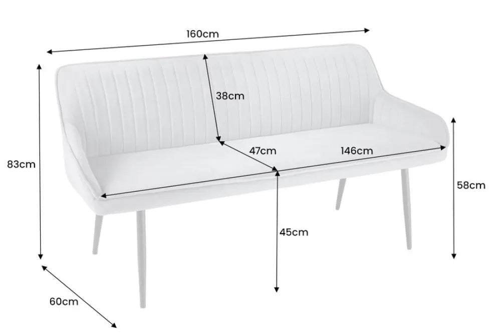 Banca din Metal Negru si Catifea Galben H82xL160cm Turin