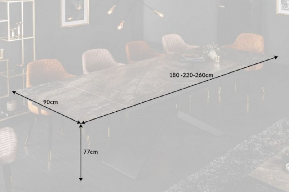 Masa extensibila dreptunghiulara din Ceramica Gri/Negru de 8-10 persoane L180/260x90cm Euphoria