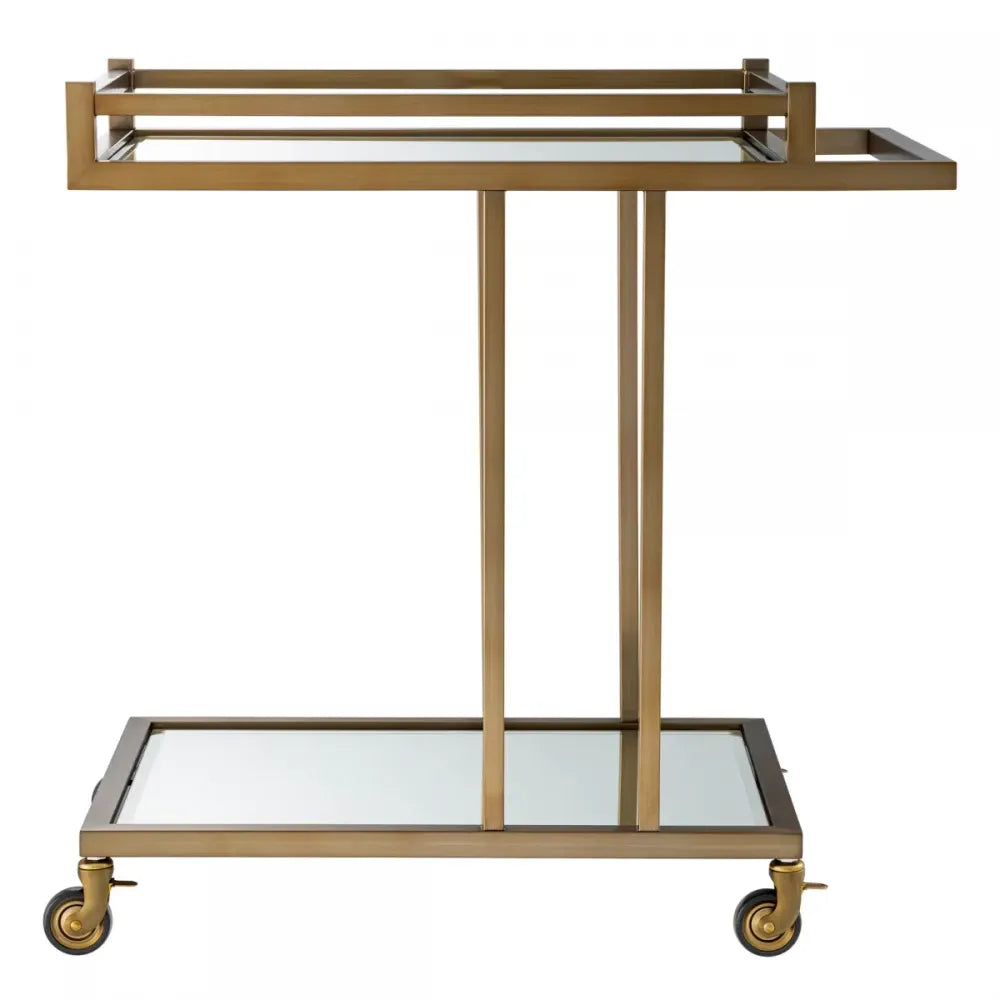 Carucior de servire Dreptunghiulara din Otel inoxidabil Alama si Oglinda L78xl46cm Beverly Hills Eichholtz