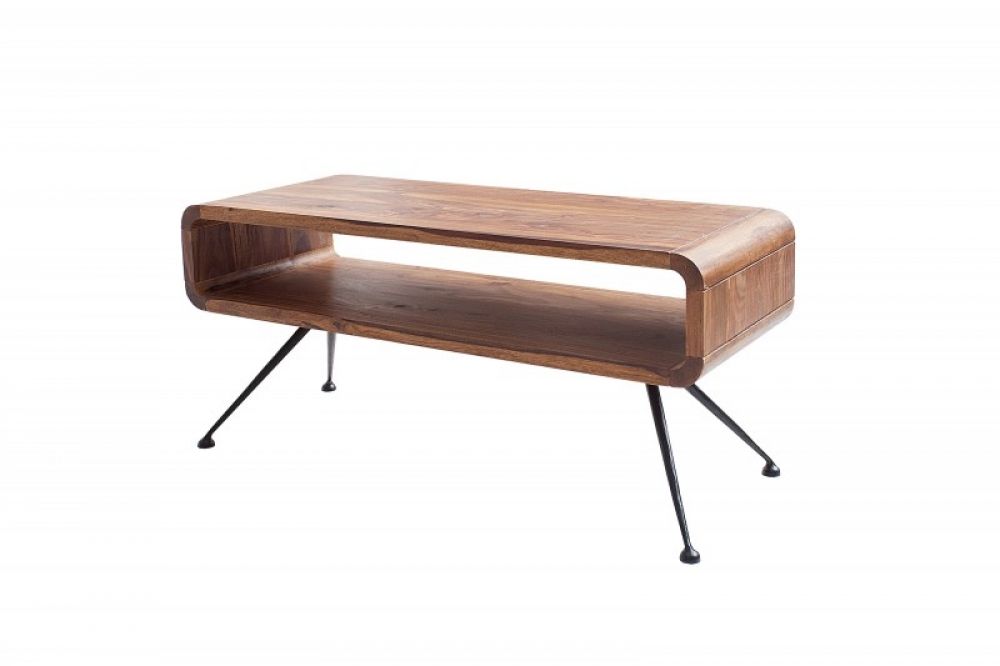 Masuta de cafea dreptunghiulara din Lemn masiv de palisandru si Metal Maro/Negru L100xH45cm Alpha