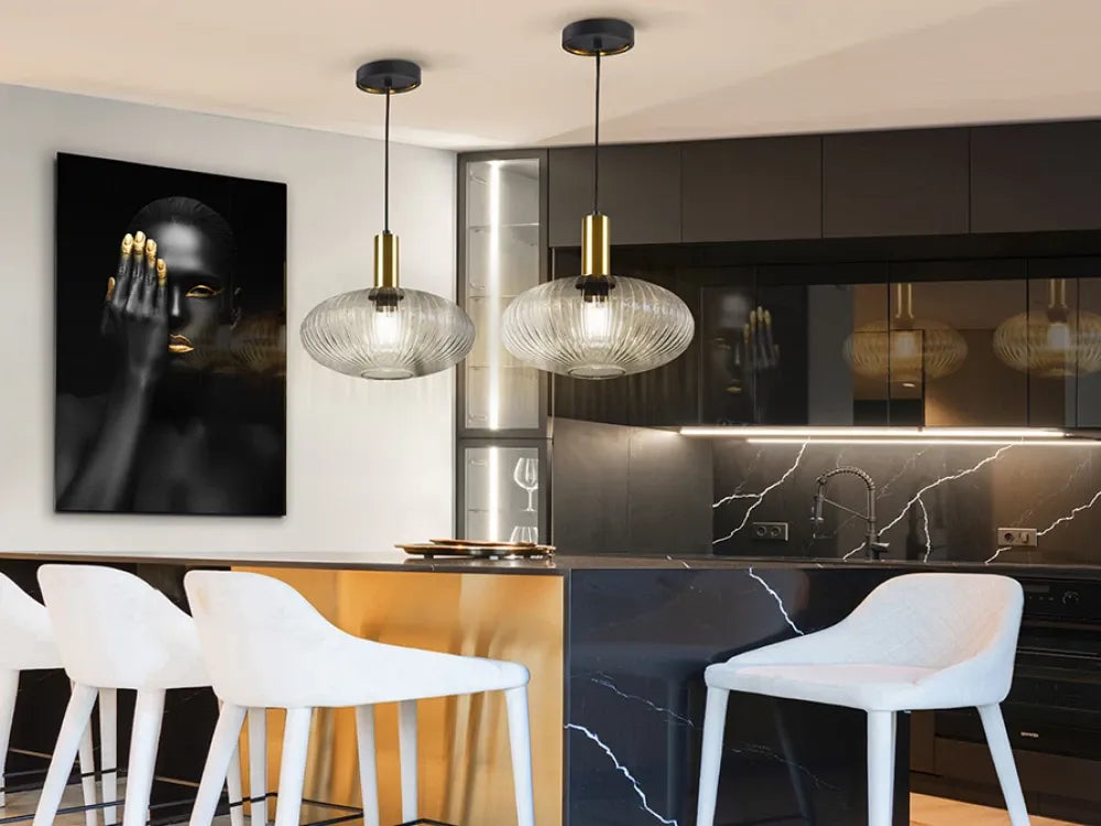 Pendul din Metal Negru si Sticla Transparent D30xH200cm Norma