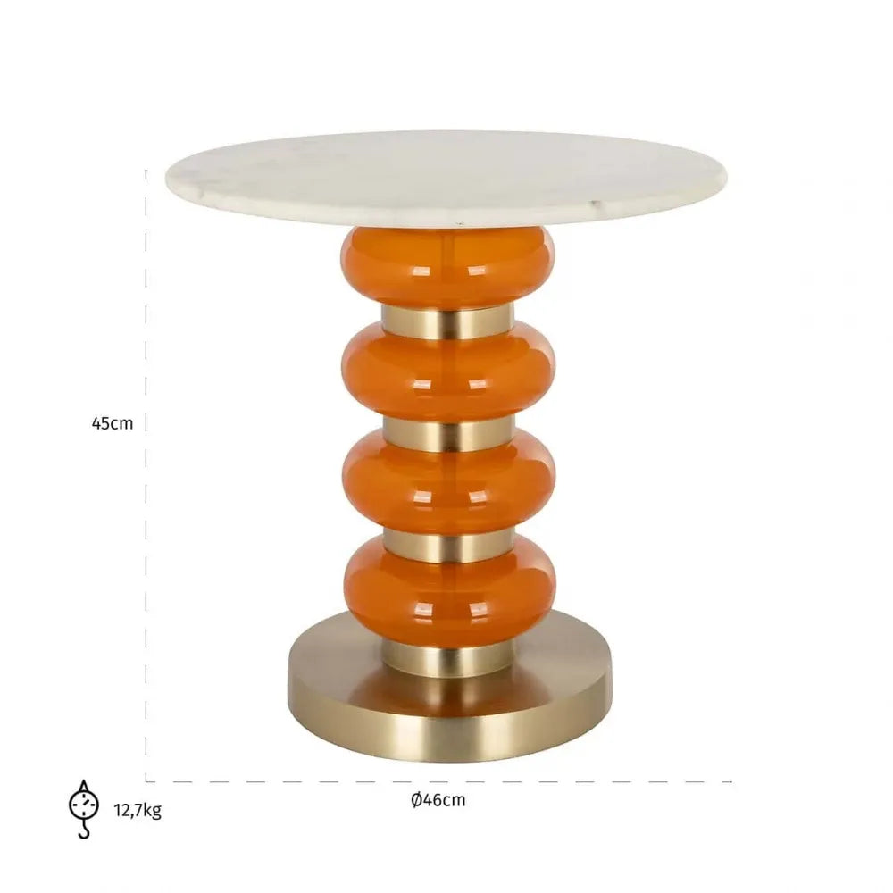 Masuta laterala Rotunda din Marmura Bej si Metal/Sticla Auriu/Portocaliu D46xH45cm Boann