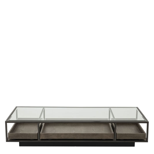 Masuta de cafea Dreptunghiulara din Otel inoxidabil si Sticla securizata Maro/Transparent L180xH37cm Roxton