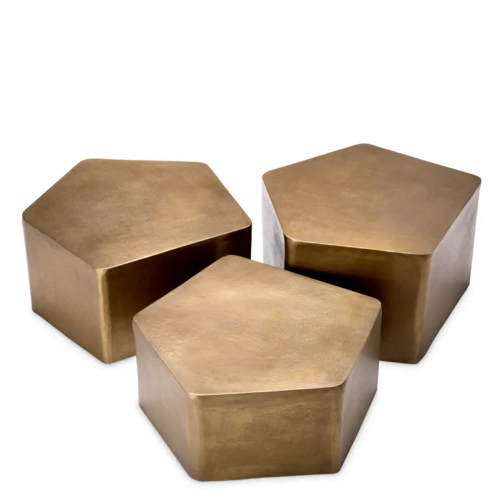 Set 3 masute de cafea Rotunde din Aluminiu Alama L63/65.5/69xl66/66.5/72.5cm Veenazza Eichholtz