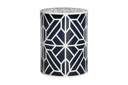 Masuta laterala Rotunda din Polirasina Alb/Negru D35xH46cm Bone Inlay