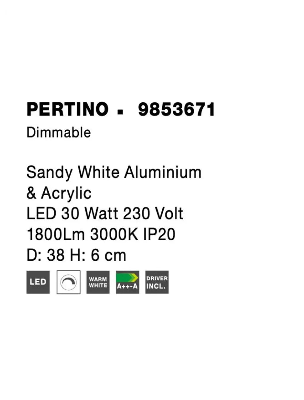 Plafoniera structura din Aluminiu Alb si abajur din Acrilic H6xL38cm IP20 30W 1785lm 3000k PERTINO