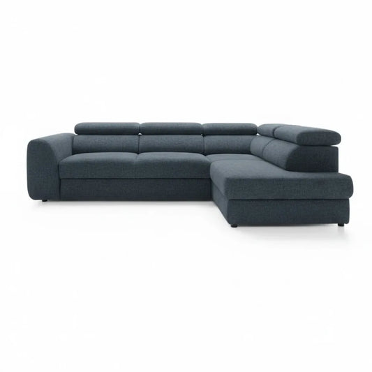 Coltar extensibil chennile albastru cu lada depozitare Bergamo L Maxi – 285 × 207 cm