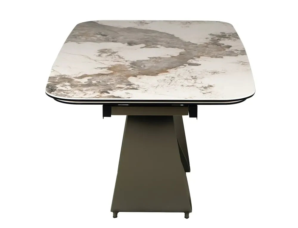 Masa extensibila din Metal Cupru si Sticla securizata+Ceramica Alb lucios cu efect de marmura L160-240xH76cm Infinity