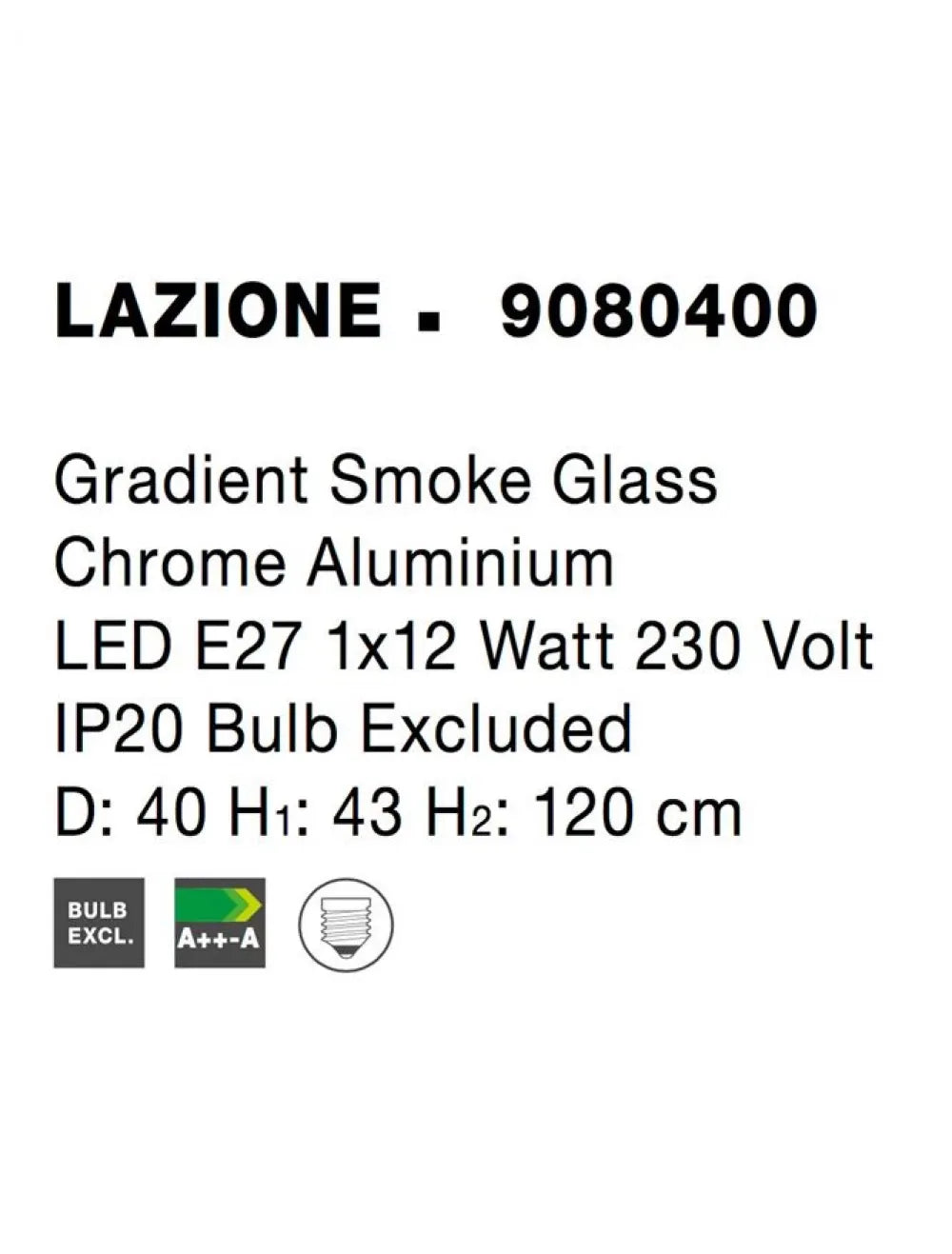Pendul structura din Aluminiu Argintiu si abajur din Sticla Fumuriu H120xL40cm IP20 LAZIONE