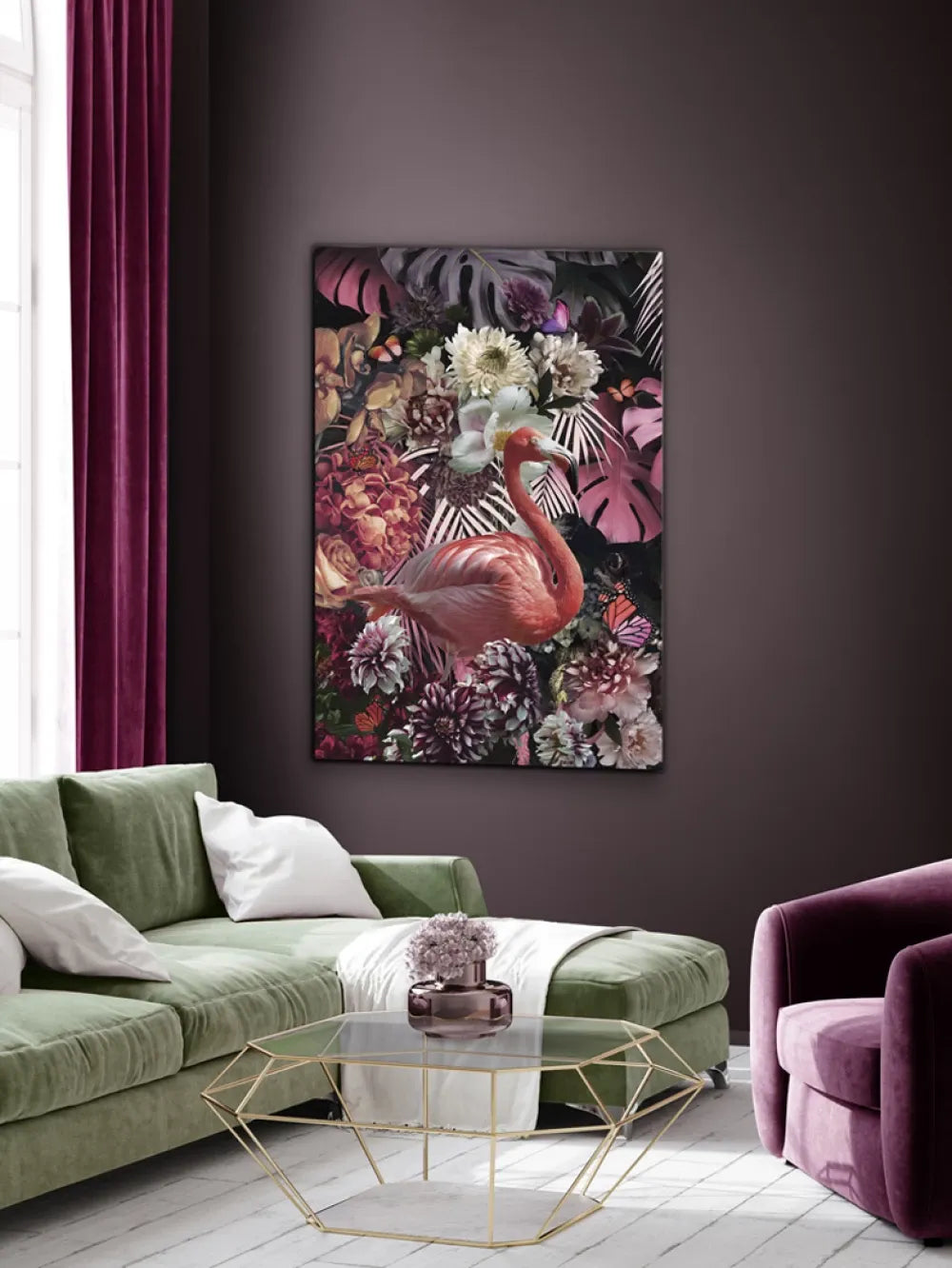 Tablou Animale pe Sticla securizata Multicolor L80xH120cm Flamenco