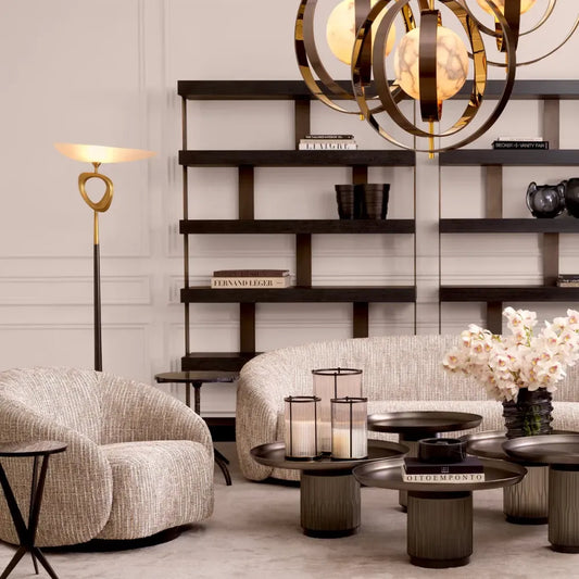 Lampa de podea din Metal/Marmura Alama/Negru si Sticla Alb H181.5xL61cm Celine Eichholtz