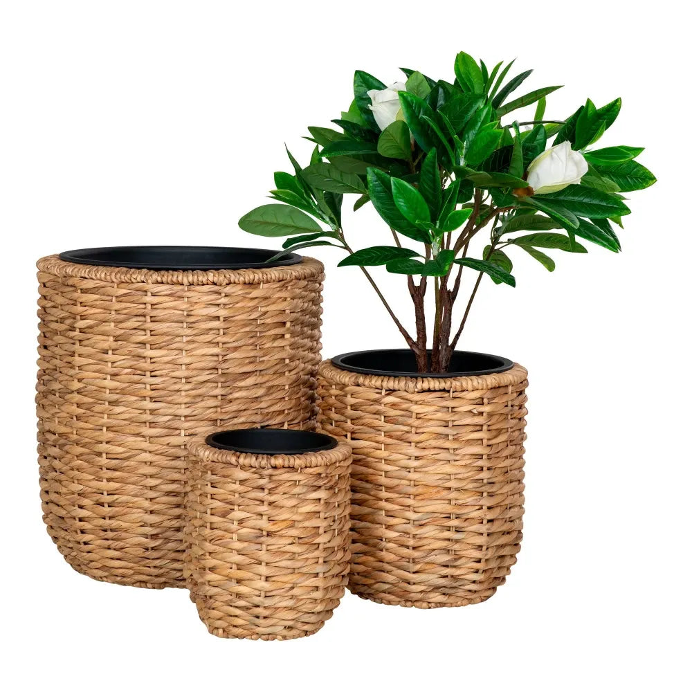 Set 3 ghivece impletite natural Maro/Negru H27/36/51,5xD25/34/49cm Hanoi