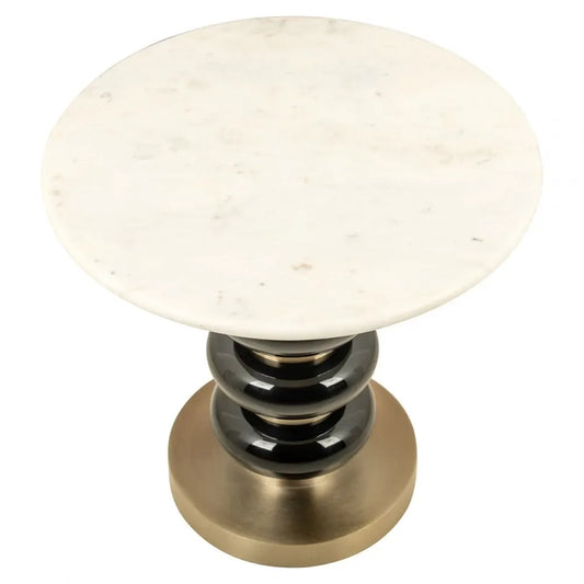 Masuta laterala Rotunda din Marmura Bej si Metal/Sticla Auriu/Negru D46xH45cm Boann