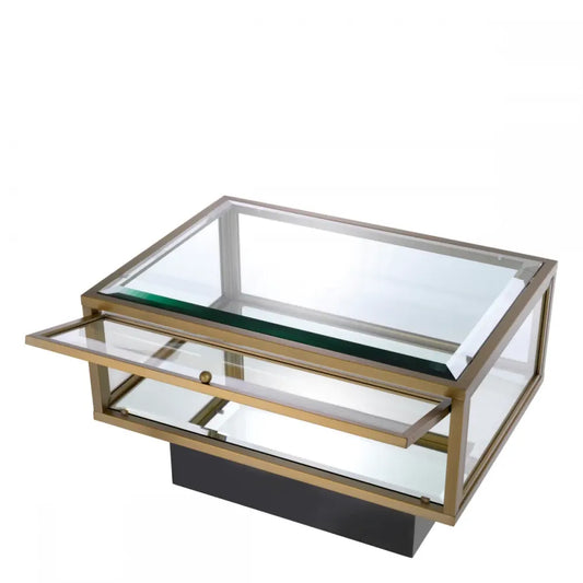 Masuta laterala Dreptunghiulara din Otel inoxidabil/MDF Alama/Negru si Sticla/Oglinda Transparent L70xl50cm Ryan Eichholtz