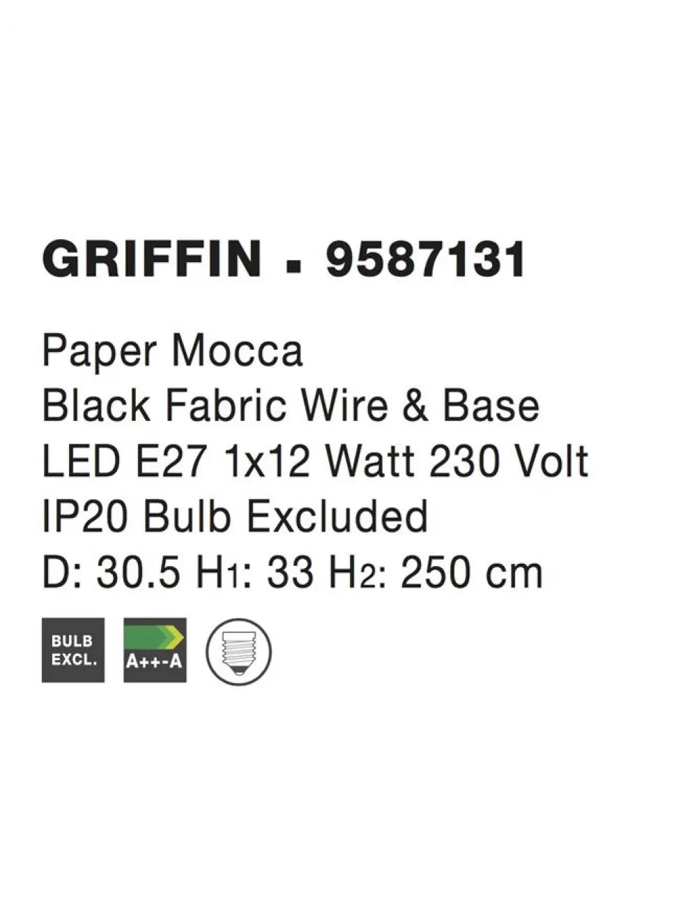 Pendul structura din Metal Negru si abajur din Ratan Maro H250xL30.5cm IP20 GRIFFIN