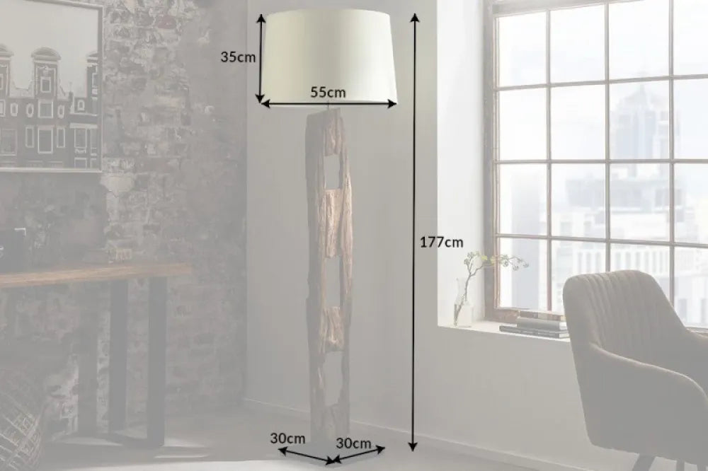Lampa de podea din Lemn Maro si Textil Alb H177xD55cm Barracuda