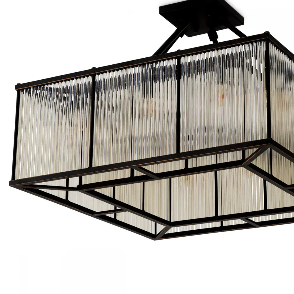 Plafoniera din Metal Bronz si Sticla Transparent H30xL80cm Bernardi Square Eichholtz