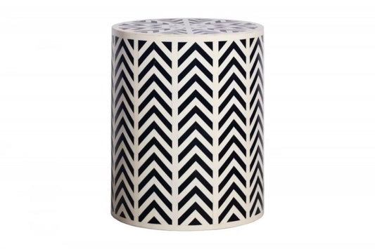 Masuta laterala Rotunda din Polirasina Alb/Negru D35xH45cm Bone Inlay