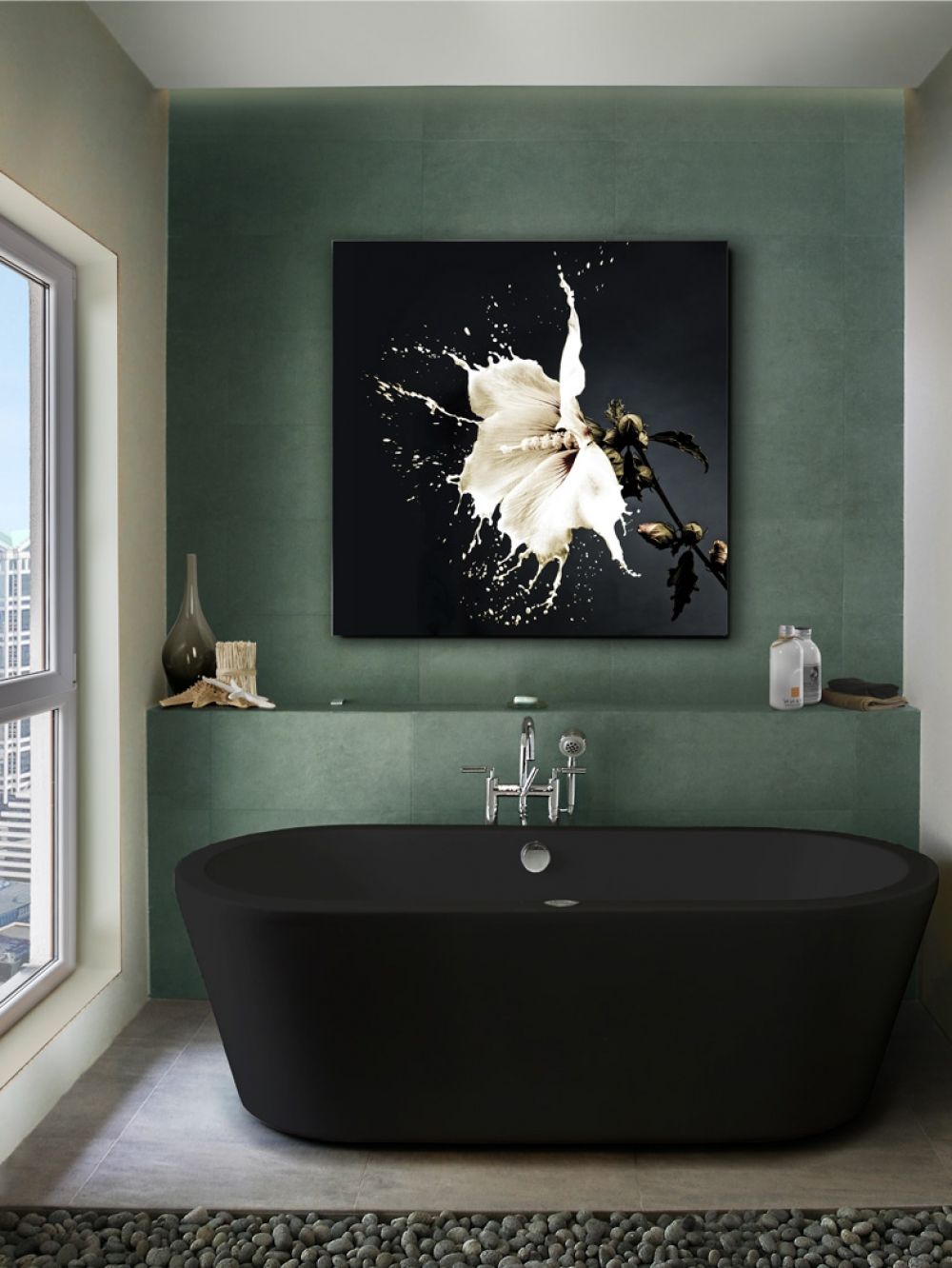 Tablou Patrat pe Sticla Alb Splash H100xL100cm