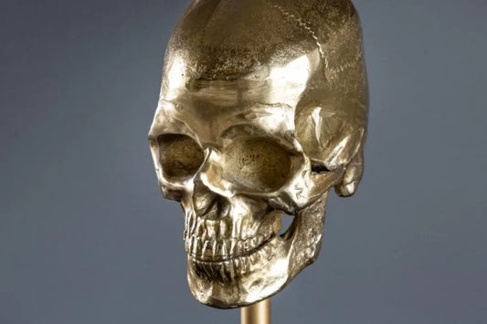 Veioza din Metal Auriu si Bumbac Negru H56xD40cm Skull