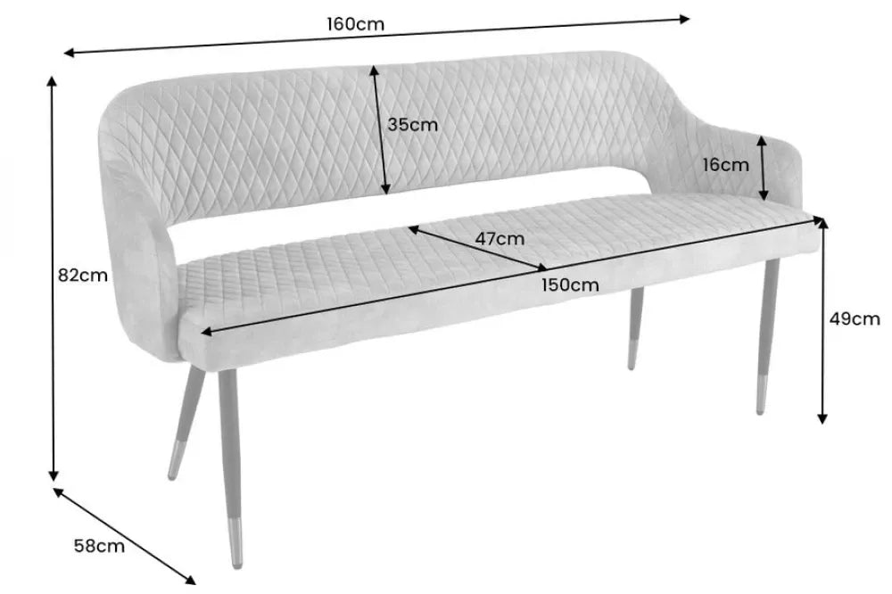 Banca din Metal Negru/Auriu si Catifea Grej H82xL162cm Paris