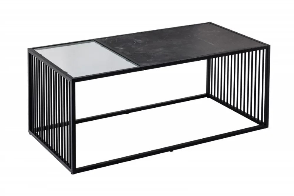 Masuta de cafea Dreptunghiulara din MDF+Sticla securizata Negru si Metal Negru L100xH40cm Architecture