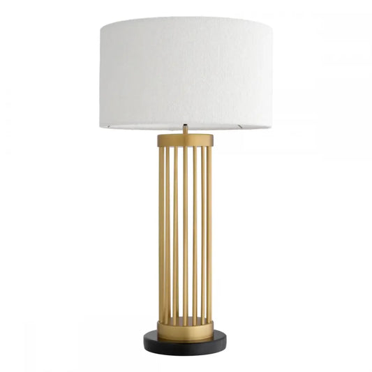 Veioza din Metal/Marmura Alama si Stofa boucle Alb H83xD45cm Condo Eichholtz