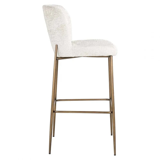 Scaun de Bar tapitat cu Stofa Crem cu picioare din Metal Alama H105xL51xA54cm Darby Richmond Interiors