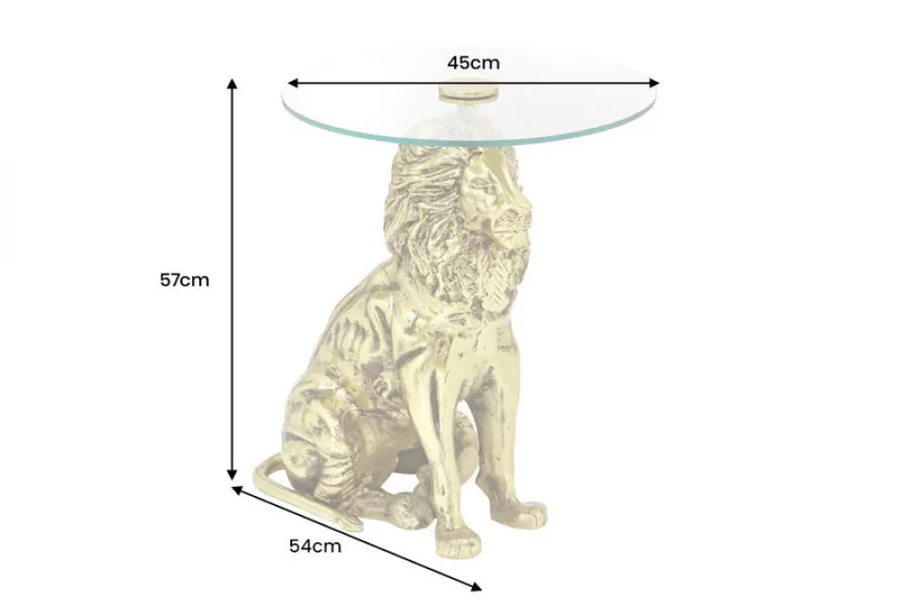 Masuta laterala din Sticla securizata Transparent si Metal Auriu L45xH57cm Wildlife lion