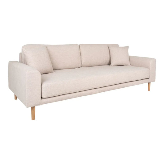 Canapea de 3 locuri cu picioare din lemn de fag maro tapitata cu Stofa Bej L210xH76cm Lido