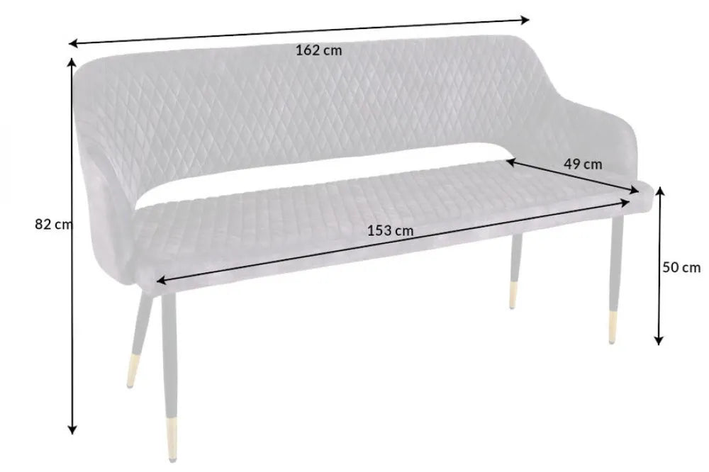 Banca din Metal Negru/Auriu si Catifea Gri H82xL162cm Paris