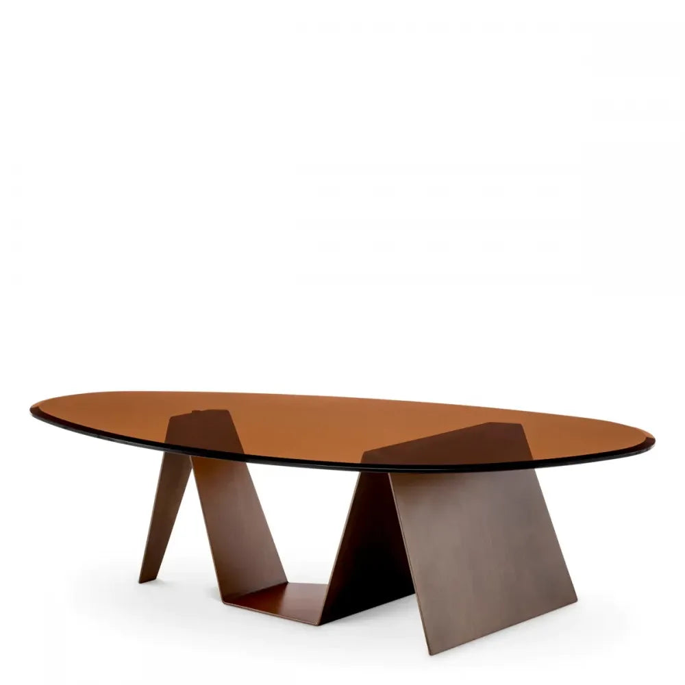 Masuta de cafea Asimetrica din Metal Maro si Sticla Maro L130xl70cm Lavello Eichholtz