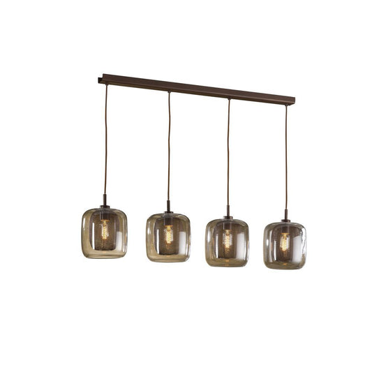 Lustra dreptunghiulara cu inaltime reglabila din Metal Maro cu 4 becuri L107x20xH140cm Fox